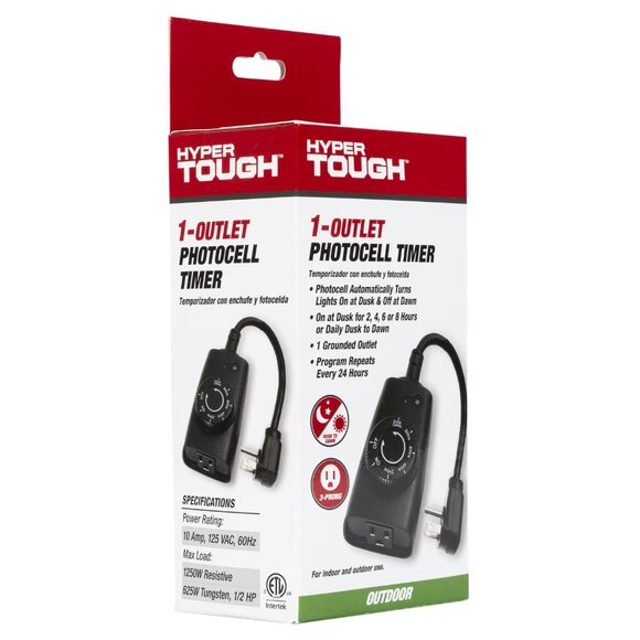 Hyper Tough Outdoor Grounded Photocell Dusk to Dawn Timer Single Outlet, 10 Amps - Picture 3 of 6